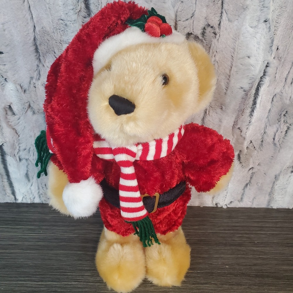 Dan Dee Beige Santa Bear Singing Christmas Plush - Winter Wonderland Red VIDEO